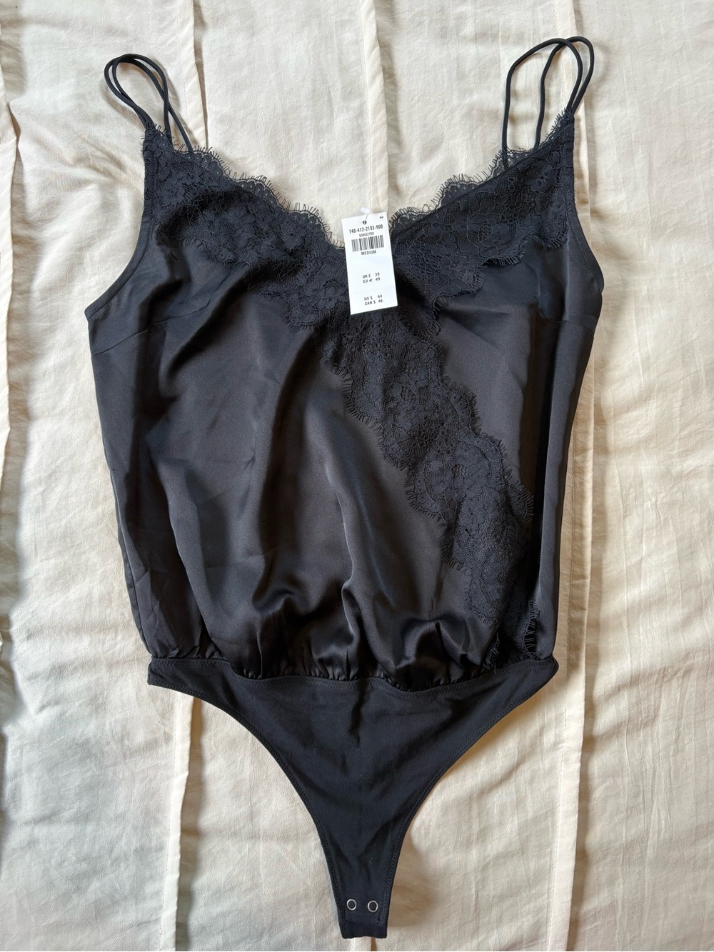 Abercrombie & Fitch Black Lace-Trim Satin Bodysuit